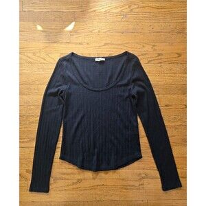 Madewell Women's Black Ribbed Long-Sleeve Boatneck Top Size Medium Casual